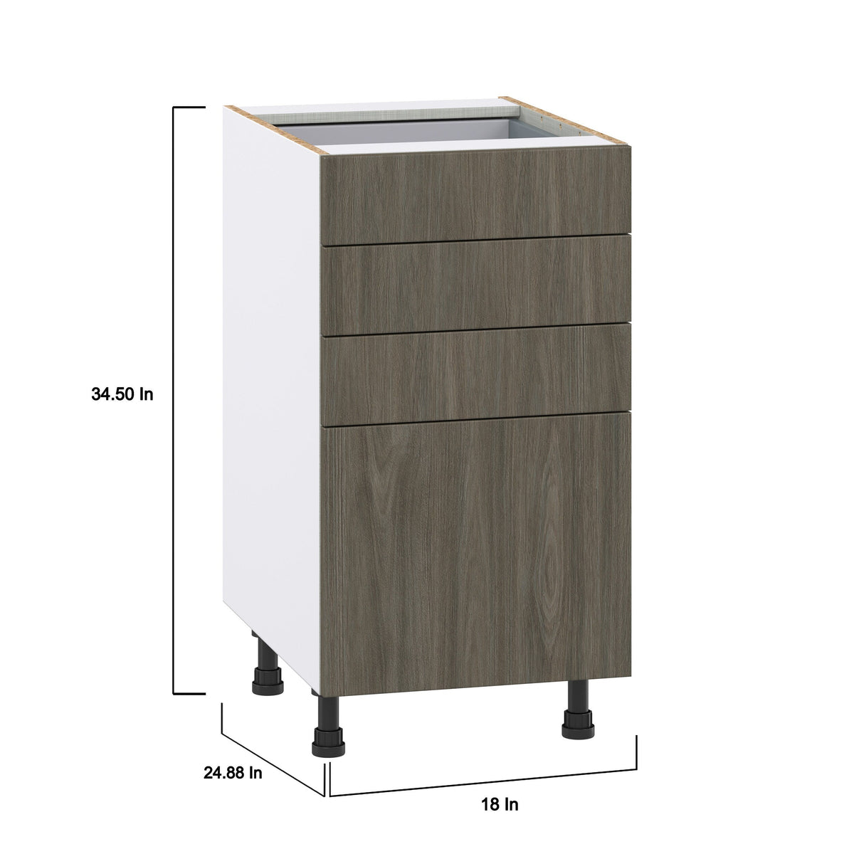 Hugo&Borg Savane 18-in W x 34.5-in H x 24-in D Textmel 4-Drawer Base Fully Assembled Cabinet (Flat Panel Style)