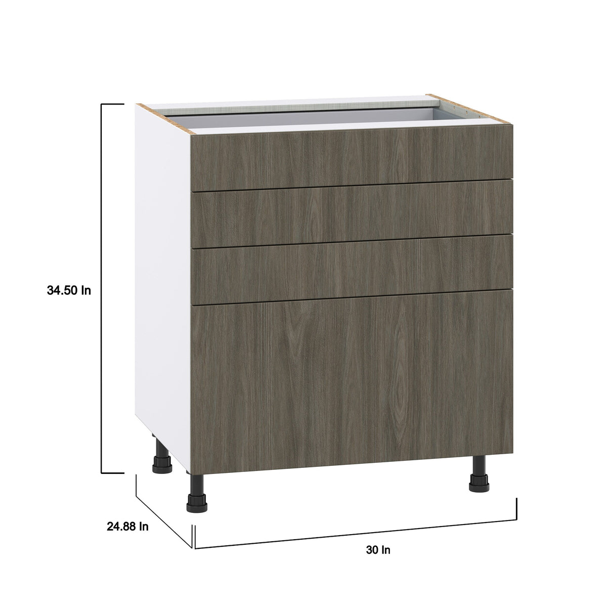 Hugo&Borg Savane 30-in W x 34.5-in H x 24-in D Textmel 4-Drawer Base Fully Assembled Cabinet (Flat Panel Style)