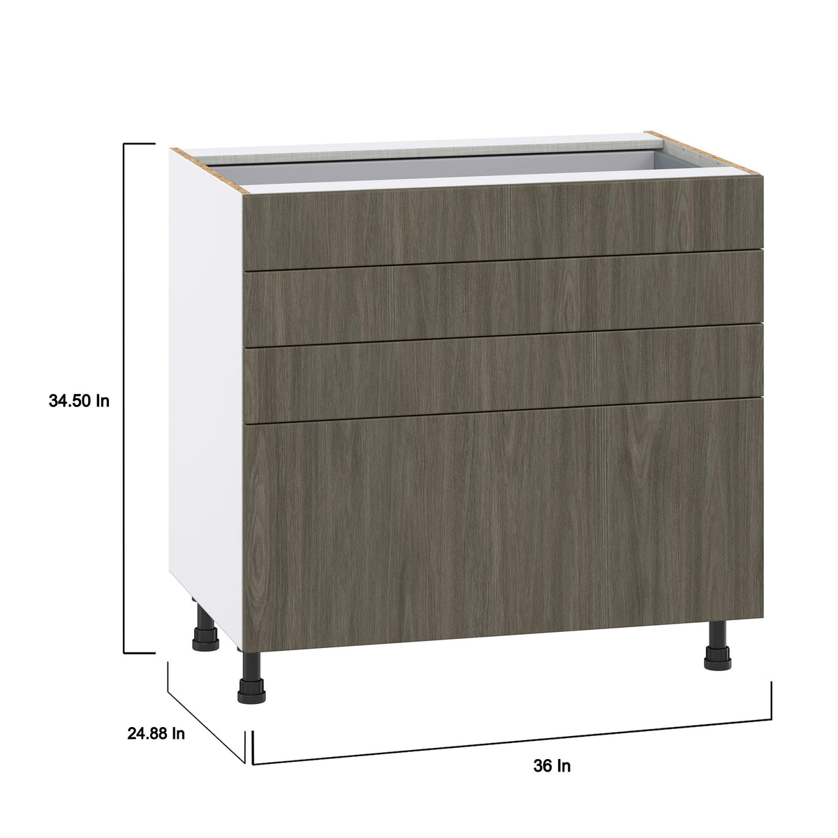 Hugo&Borg Savane 36-in W x 34.5-in H x 24-in D Textmel 4-Drawer Base Fully Assembled Cabinet (Flat Panel Style)