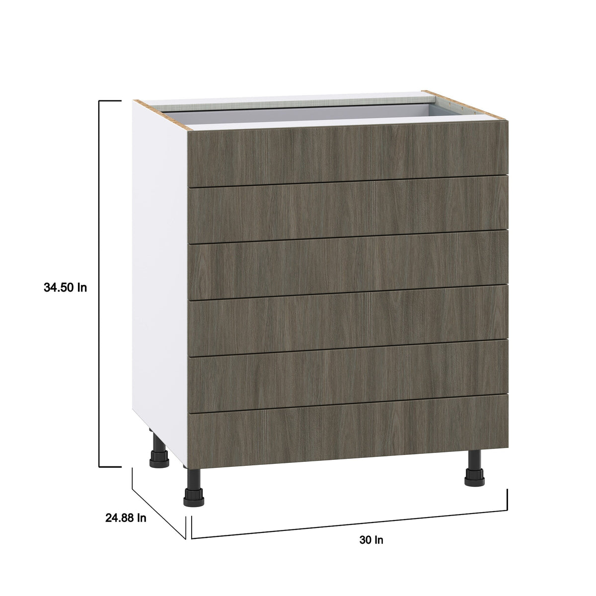 Hugo&Borg Savane 30-in W x 34.5-in H x 24-in D Textmel 6-Drawer Base Fully Assembled Cabinet (Flat Panel Style)
