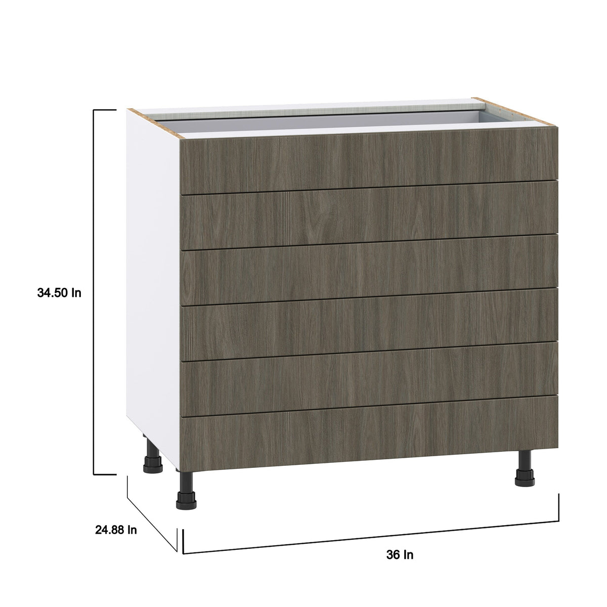 Hugo&Borg Savane 36-in W x 34.5-in H x 24-in D Textmel 6-Drawer Base Fully Assembled Cabinet (Flat Panel Style)