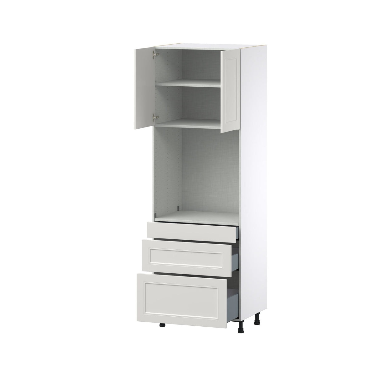 Hugo&Borg Belcourt 30-in W x 89.5-in H x 24-in D Gray Painted 3-Drawers Single Oven Pantry Fully Assembled Cabinet (Recessed Panel Shaker Style)