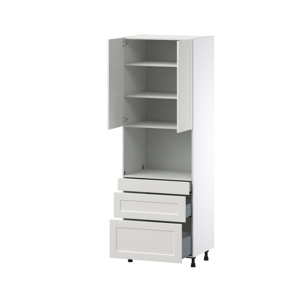 Hugo&Borg Belcourt 30-in W x 89.5-in H x 24-in D Gray Painted 3-Drawers Pantry Fully Assembled Cabinet (Recessed Panel Shaker Style)