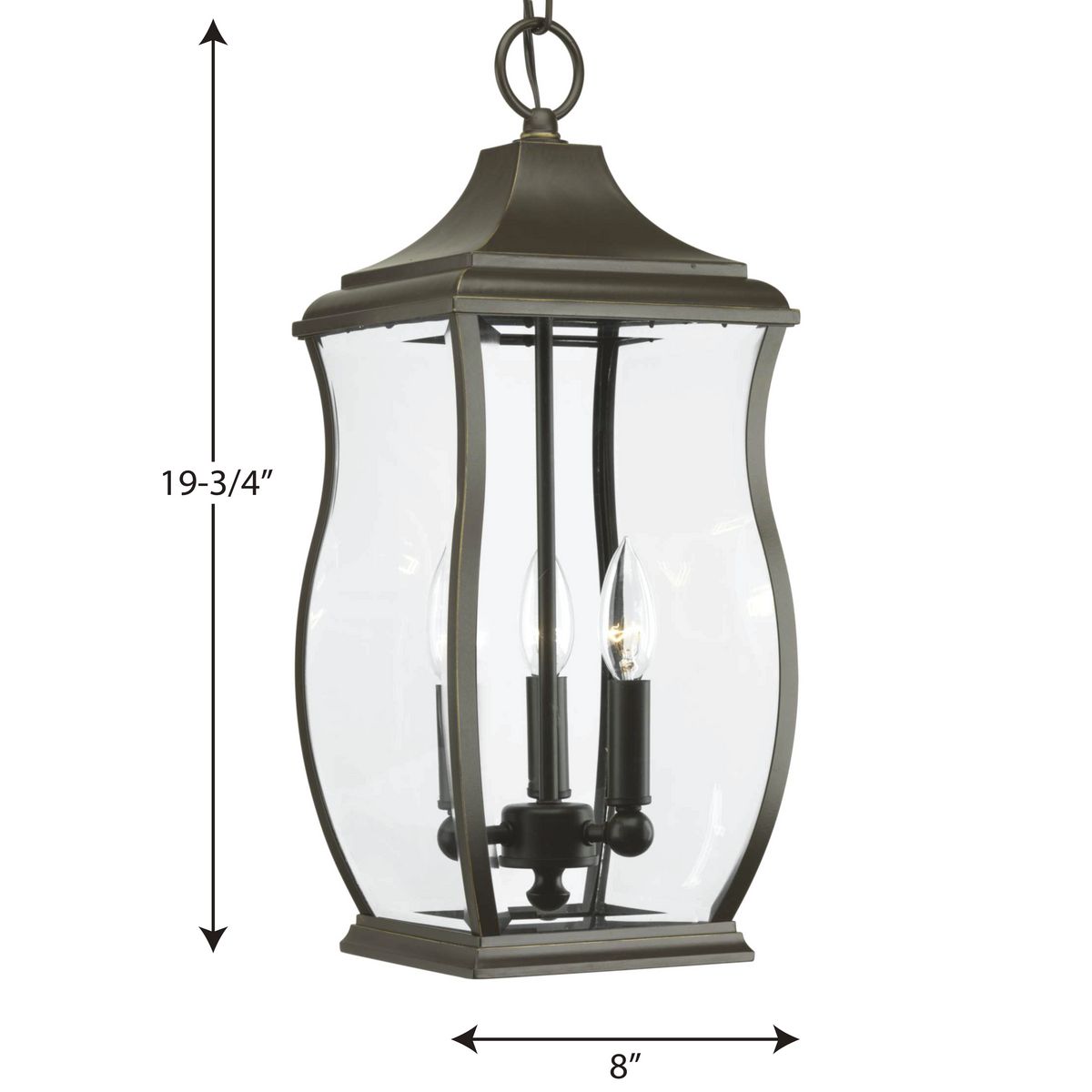 Progress Lighting Township 3-Light Oil Rubbed Bronze Beveled Glass Lantern Pendant, 19.75-in H x 8-in W, Indoor/Outdoor
