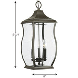 Progress Lighting Township 3-Light Oil Rubbed Bronze Beveled Glass Lantern Pendant, 19.75-in H x 8-in W, Indoor/Outdoor
