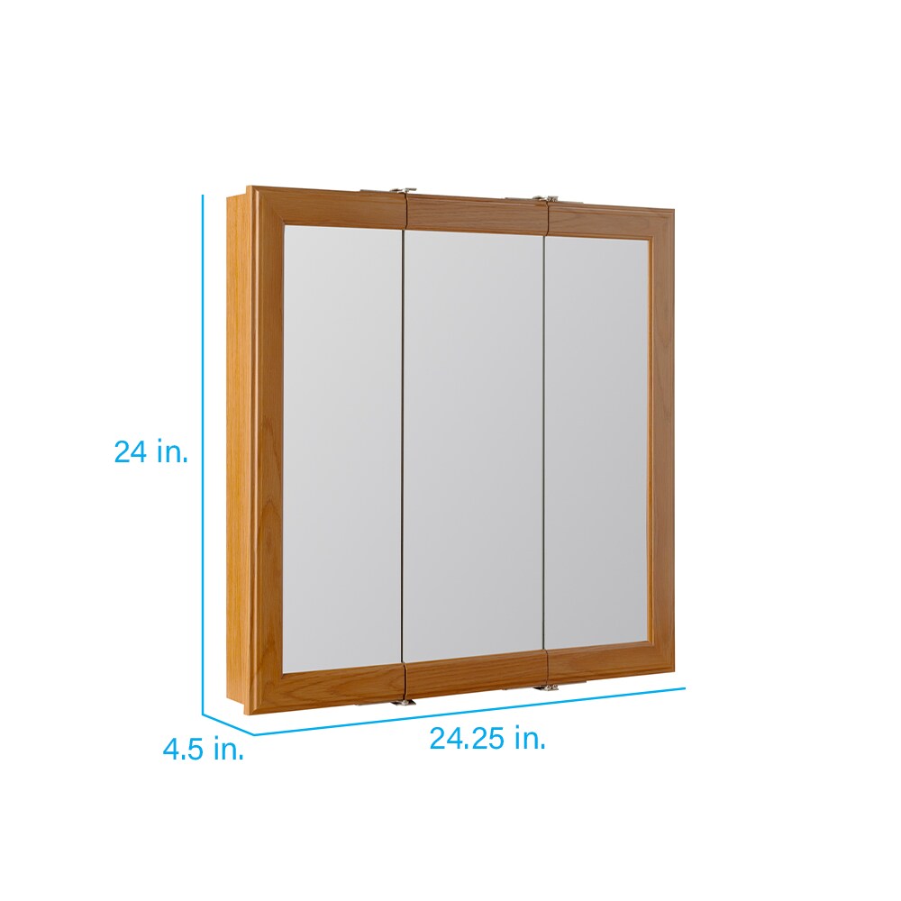Project Source 24.25-in x 24-in Surface Mount Oak Mirrored Medicine Cabinet