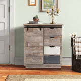 LuxenHome Rustic Wood, Distressed White, Distressed Blue Rustic Mdf Media Cabinet