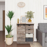 LuxenHome Rustic Wood, Distressed White, Distressed Blue Rustic Mdf Media Cabinet