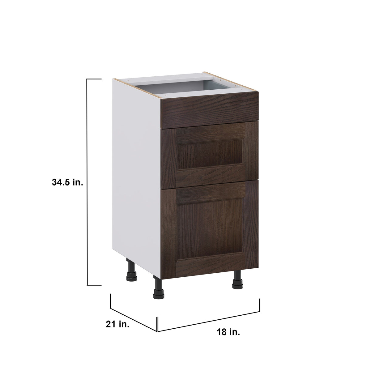 Hugo&Borg 18-in W x 34.5-in H x 21-in D Wood 3-Drawer Base Fully Assembled Cabinet (Recessed Panel Style)