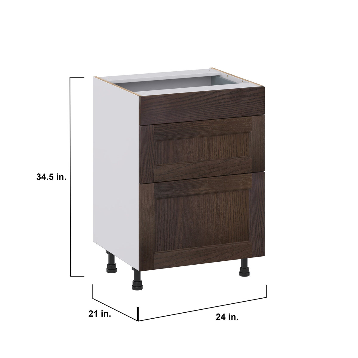 Hugo&Borg 24-in W x 34.5-in H x 21-in D Wood 3-Drawer Base Fully Assembled Cabinet (Recessed Panel Style)