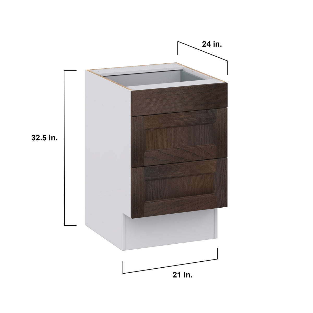 Hugo&Borg 21-in W x 32.5-in H x 24-in D Wood 3-Drawer Base Fully Assembled Cabinet (Recessed Panel Style)