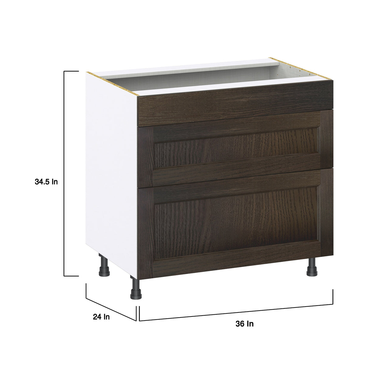 Hugo&Borg Montclaire 36-in W x 34.5-in H x 24-in D Wood 3-Drawer Base Fully Assembled Cabinet (Recessed Panel Style)
