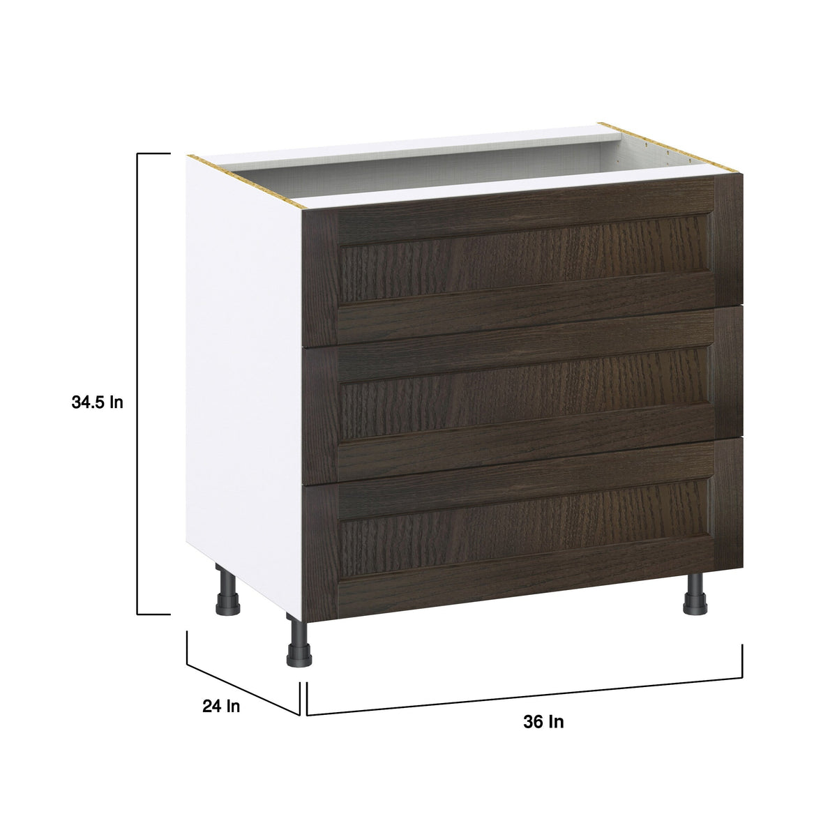 Hugo&Borg Montclaire 36-in W x 34.5-in H x 24-in D Wood 3-Drawer Base Fully Assembled Cabinet (Recessed Panel Style)