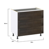 Hugo&Borg Montclaire 36-in W x 34.5-in H x 24-in D Wood 3-Drawer Base Fully Assembled Cabinet (Recessed Panel Style)