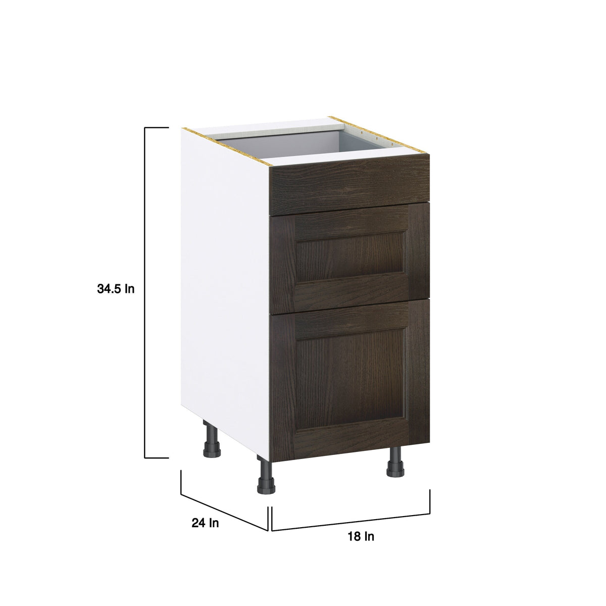 Hugo&Borg Montclaire 18-in W x 34.5-in H x 24-in D Wood 3-Drawer Base Fully Assembled Cabinet (Recessed Panel Style)