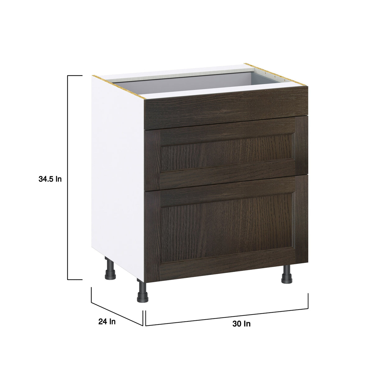 Hugo&Borg Montclaire 30-in W x 34.5-in H x 24-in D Wood 3-Drawer Base Fully Assembled Cabinet (Recessed Panel Style)