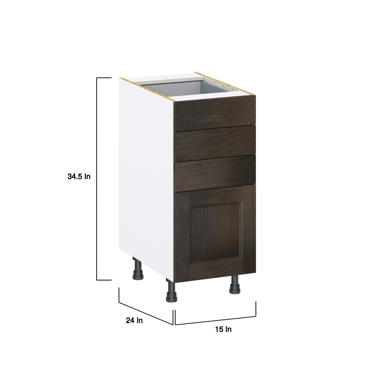 Hugo&Borg Montclaire 15-in W x 34.5-in H x 24-in D Wood 4-Drawer Base Fully Assembled Cabinet (Recessed Panel Style)