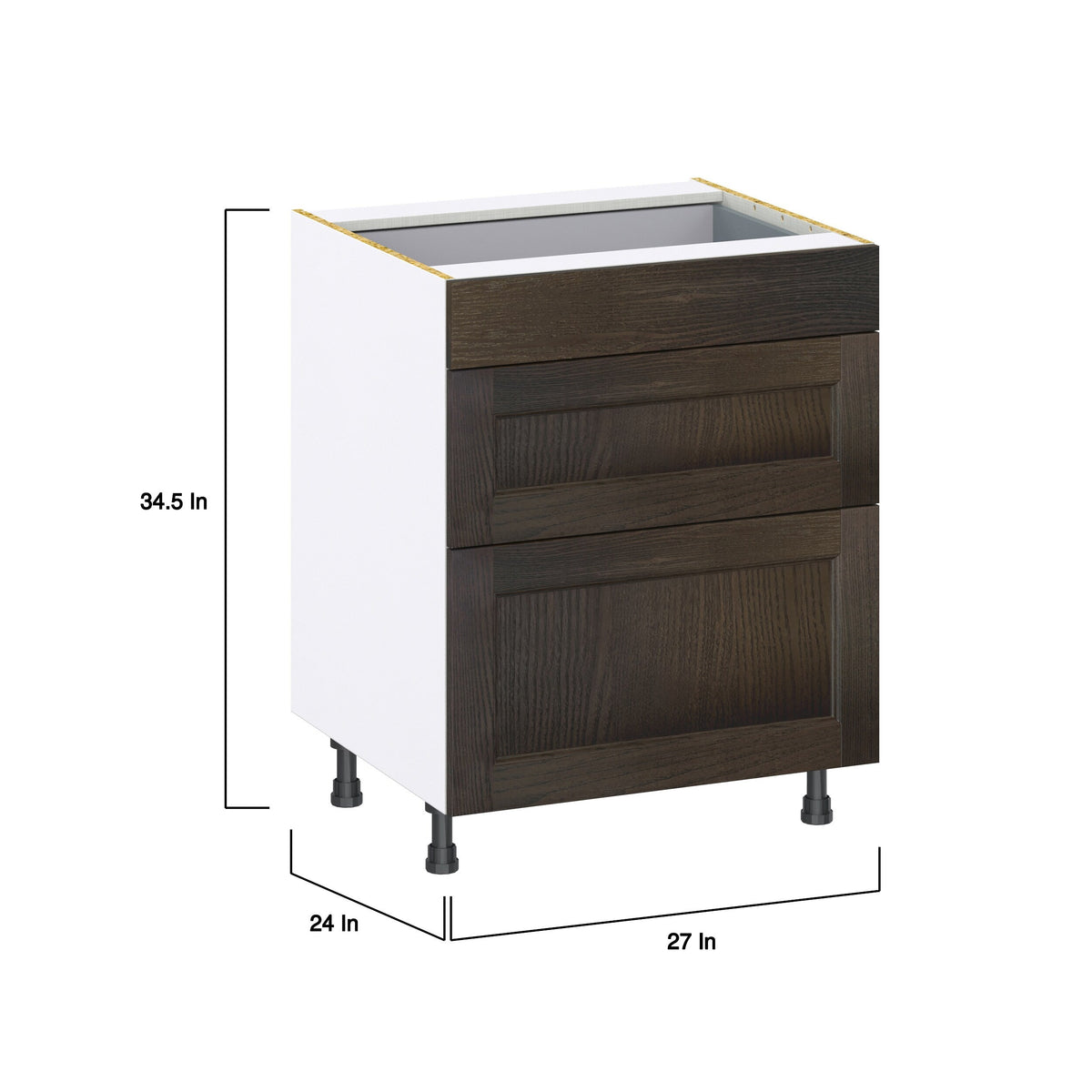 Hugo&Borg Montclaire 27-in W x 34.5-in H x 24-in D Wood 3-Drawer Base Fully Assembled Cabinet (Recessed Panel Style)