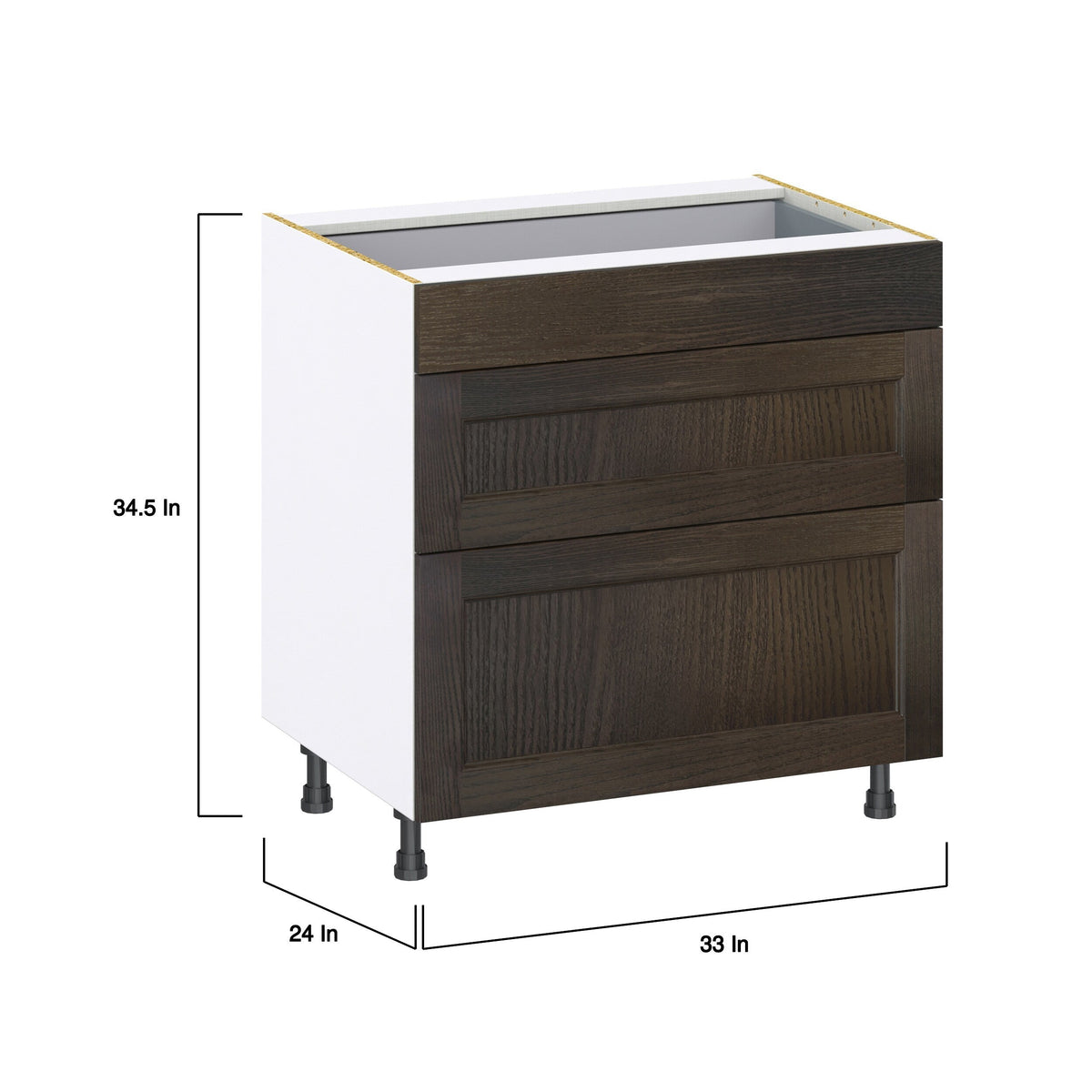 Hugo&Borg Montclaire 33-in W x 34.5-in H x 24-in D Wood 3-Drawer Base Fully Assembled Cabinet (Recessed Panel Style)