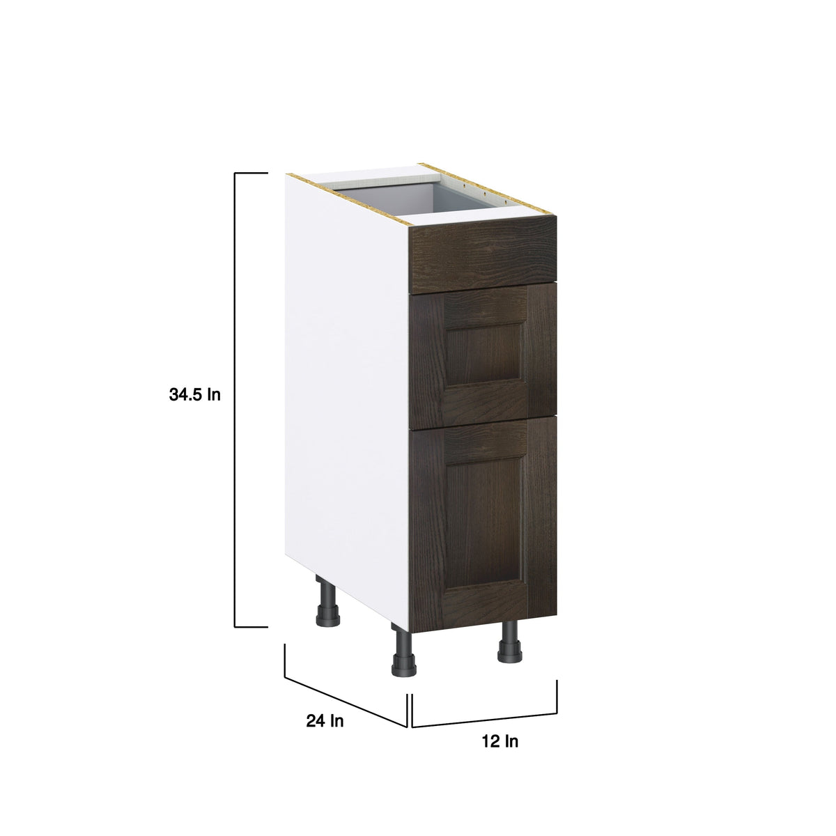 Hugo&Borg Montclaire 12-in W x 34.5-in H x 24-in D Wood 3-Drawer Base Fully Assembled Cabinet (Recessed Panel Style)