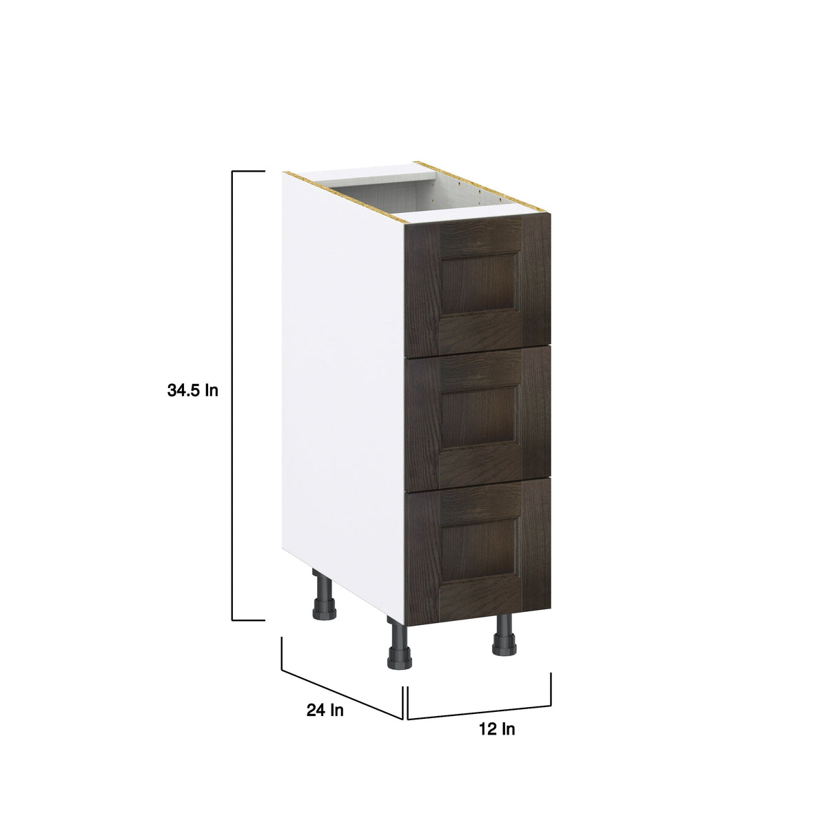 Hugo&Borg Montclaire 12-in W x 34.5-in H x 24-in D Wood 3-Drawer Base Fully Assembled Cabinet (Recessed Panel Style)