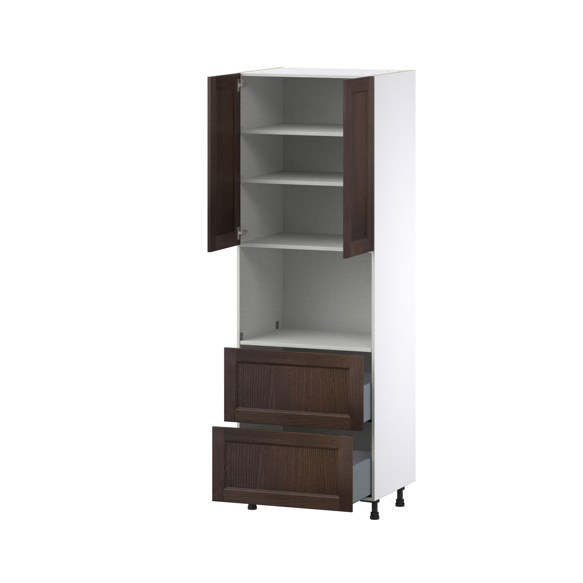 Hugo&Borg Montclaire 30-in W x 89.5-in H x 24-in D Wood 2-Drawers Microwave Pantry Fully Assembled Cabinet (Recessed Panel Shaker Style)