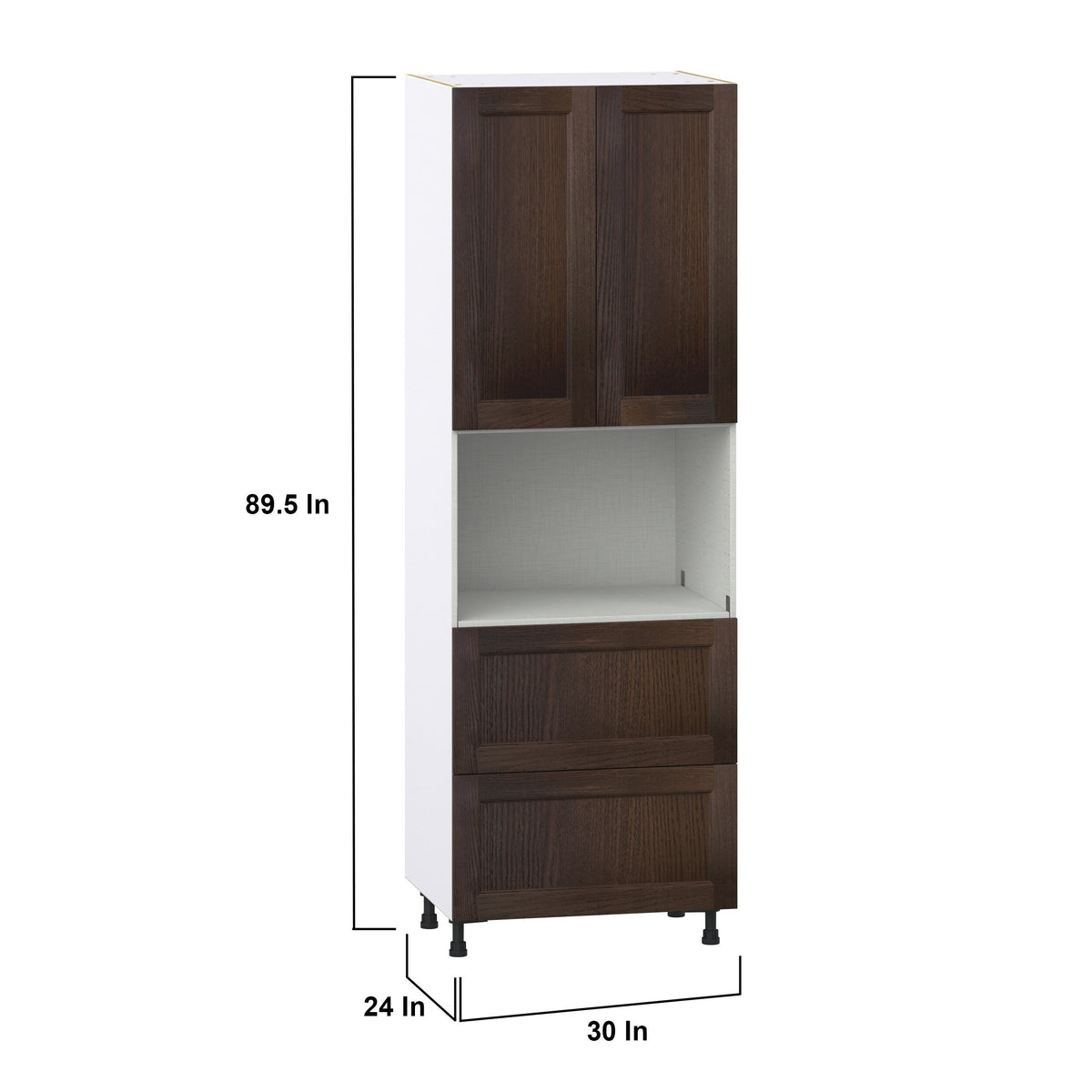Hugo&Borg Montclaire 30-in W x 89.5-in H x 24-in D Wood 2-Drawers Microwave Pantry Fully Assembled Cabinet (Recessed Panel Shaker Style)