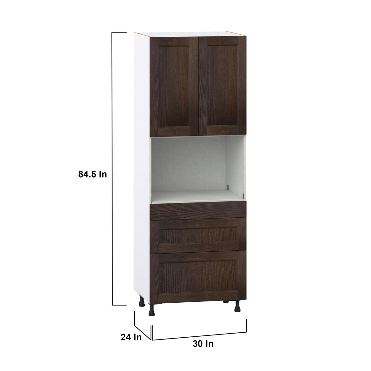 Hugo&Borg Montclaire 30-in W x 84.5-in H x 24-in D Wood 3-Drawers Microwave Pantry Fully Assembled Cabinet (Recessed Panel Shaker Style)