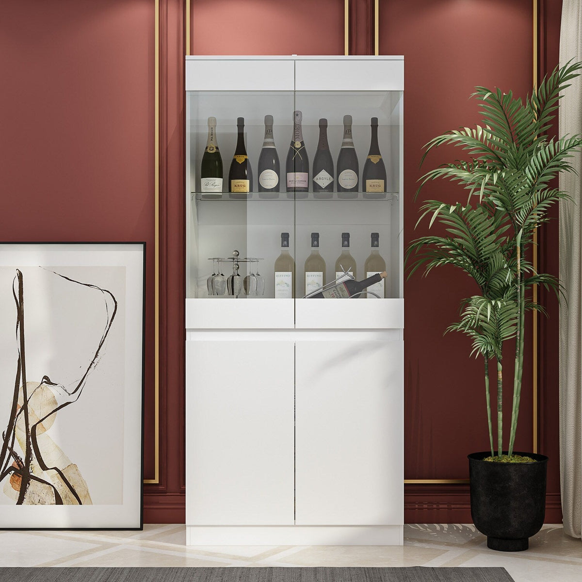 FUFU&GAGA Contemporary/Modern White Curio Cabinet with Wine Storage