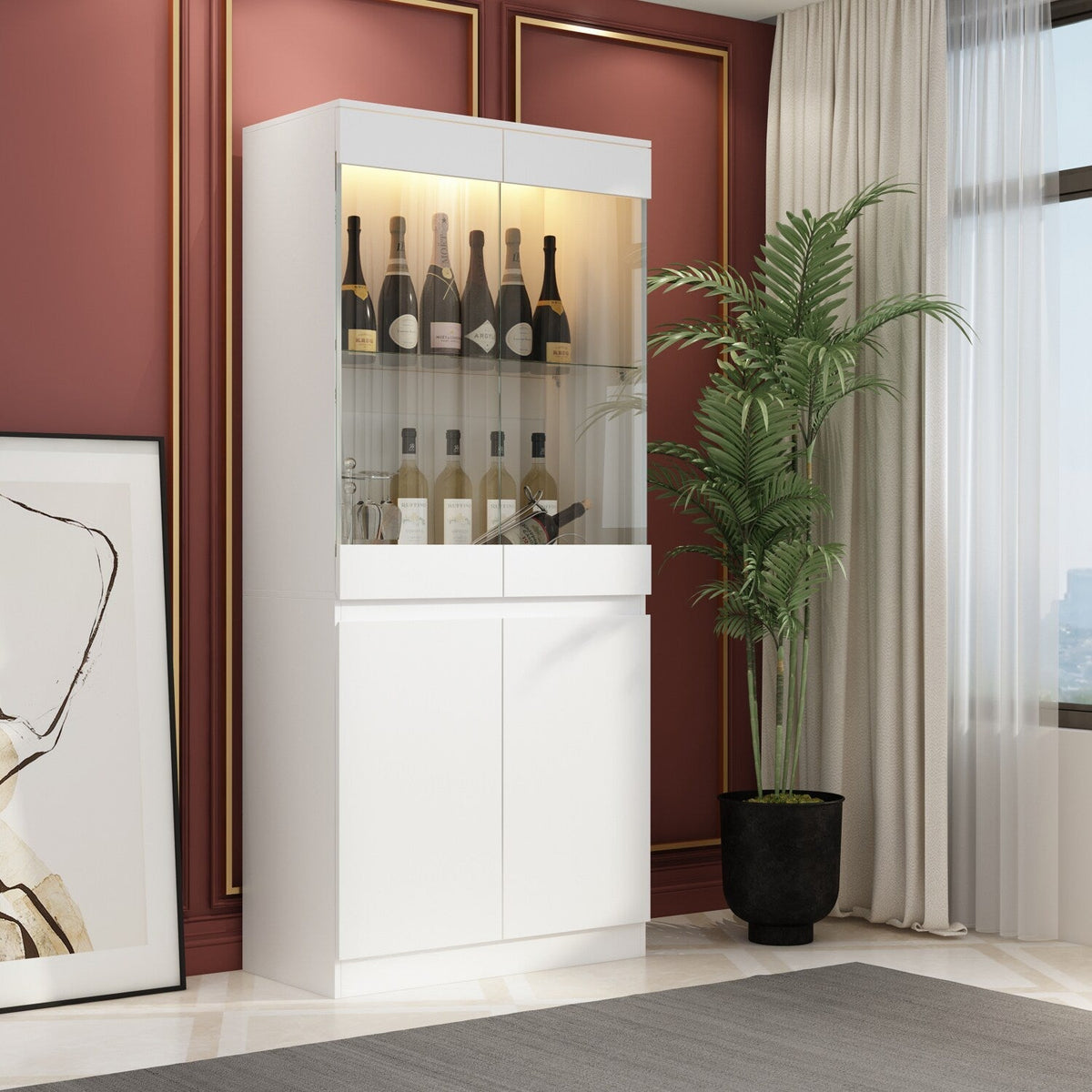 FUFU&GAGA Contemporary/Modern White Curio Cabinet with Wine Storage