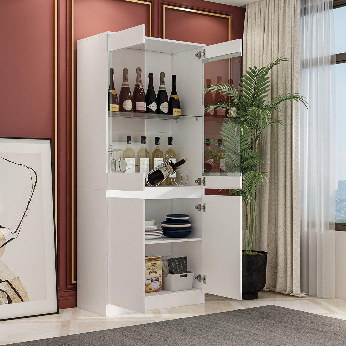 FUFU&GAGA Contemporary/Modern White Curio Cabinet with Wine Storage