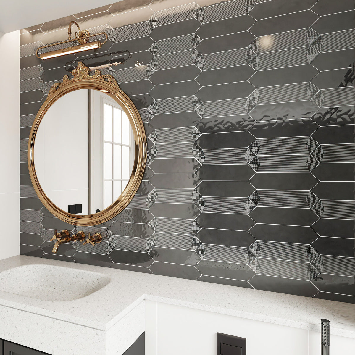 Giorbello (Sample) Black 3-in x 12-in Glazed Ceramic Subway Floor and Wall Tile