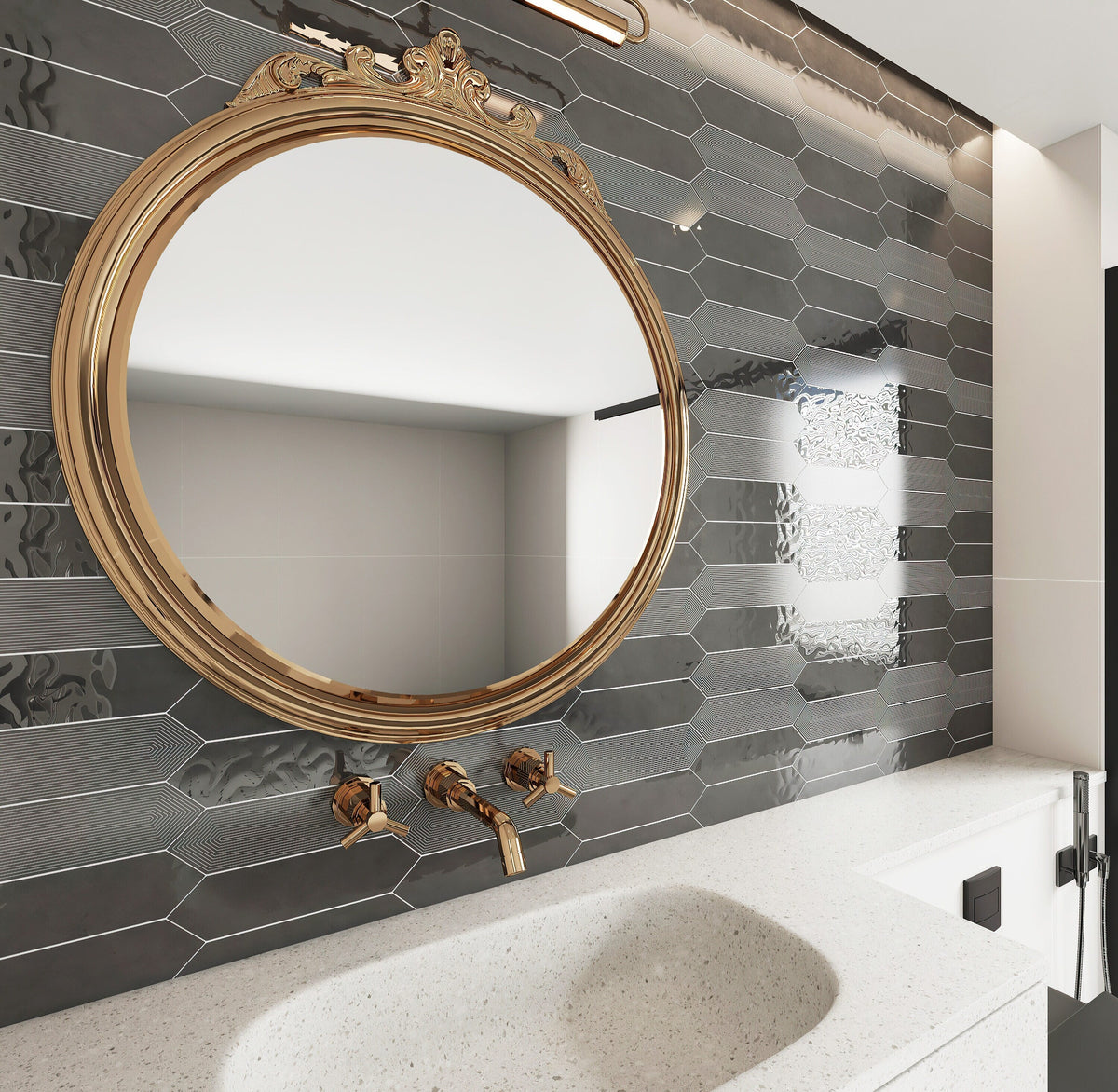 Giorbello Decor Shadow 3-in x 12-in Glazed Ceramic Wave Subway Floor and Wall Tile (5-sq. ft/ Carton)