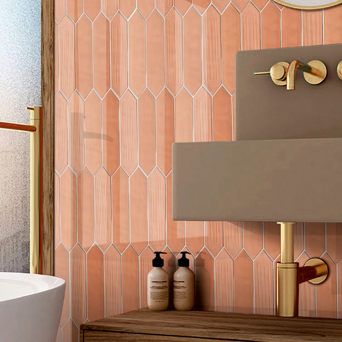 Giorbello (Sample) Decor Coral 3-in x 12-in Glazed Ceramic Subway Floor and Wall Tile