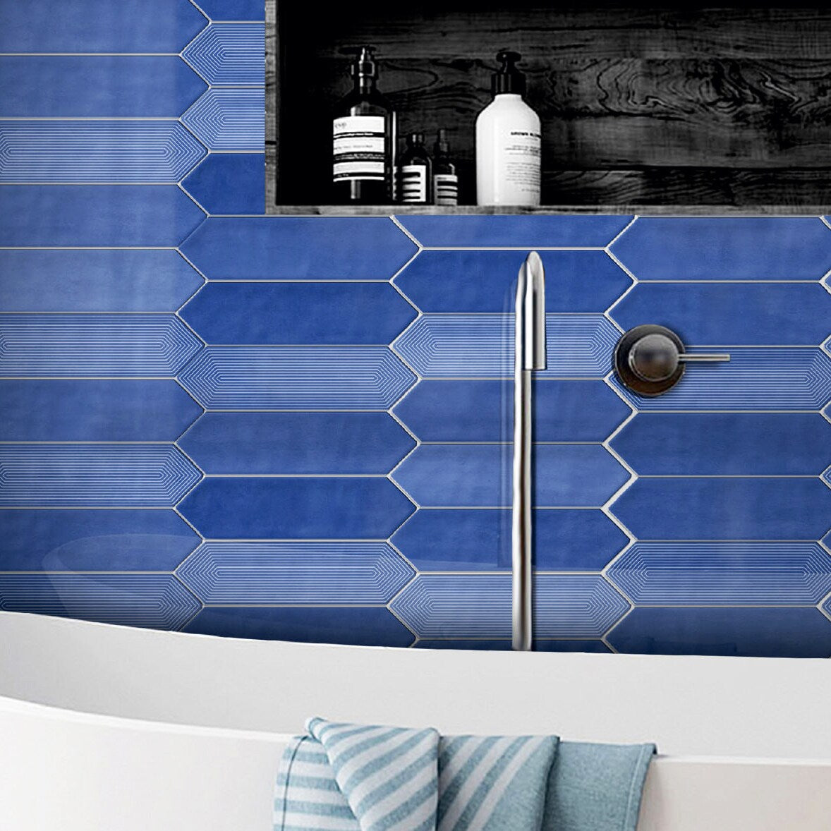 Giorbello (Sample) Decor Indigo 3-in x 12-in Glazed Ceramic Subway Floor and Wall Tile