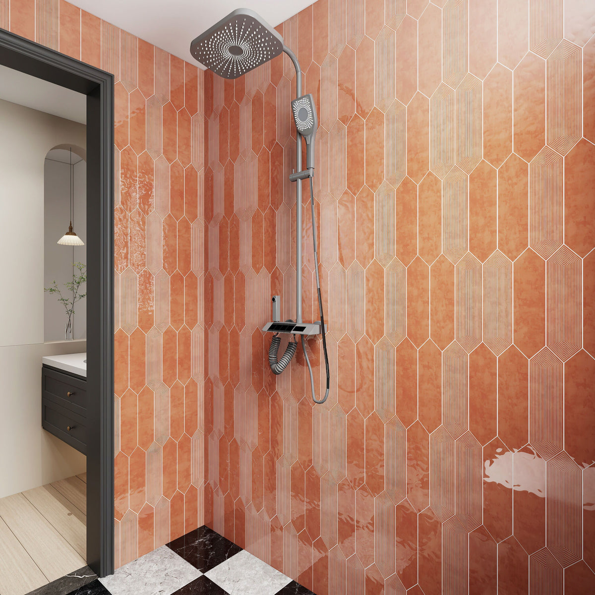 Giorbello Coral 3-in x 12-in Glazed Ceramic Wave Subway Floor and Wall Tile (5-sq. ft/ Carton)