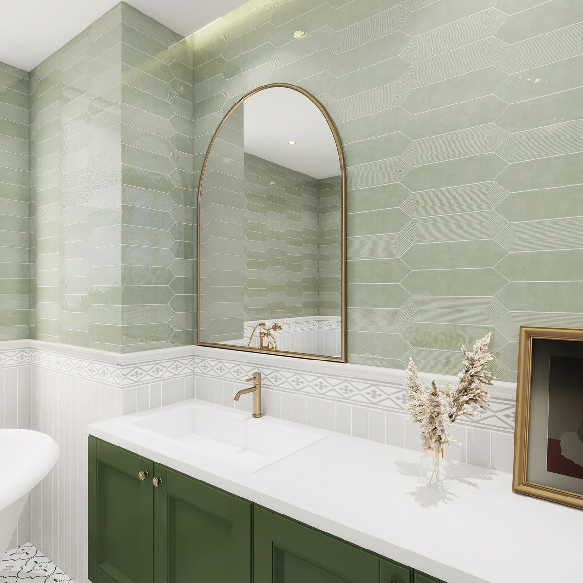 Giorbello Sage 3-in x 12-in Glazed Ceramic Wave Subway Floor and Wall Tile (5-sq. ft/ Carton)