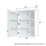 WELLFOR Solid Wood 24-in x 30-in Surface Mount White Mirrored Soft Close Medicine Cabinet