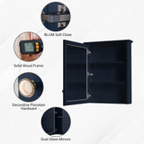 WELLFOR Solid Wood 24 x 30 Surface Mount Navy Blue Mirrored Soft Close Medicine Cabinet
