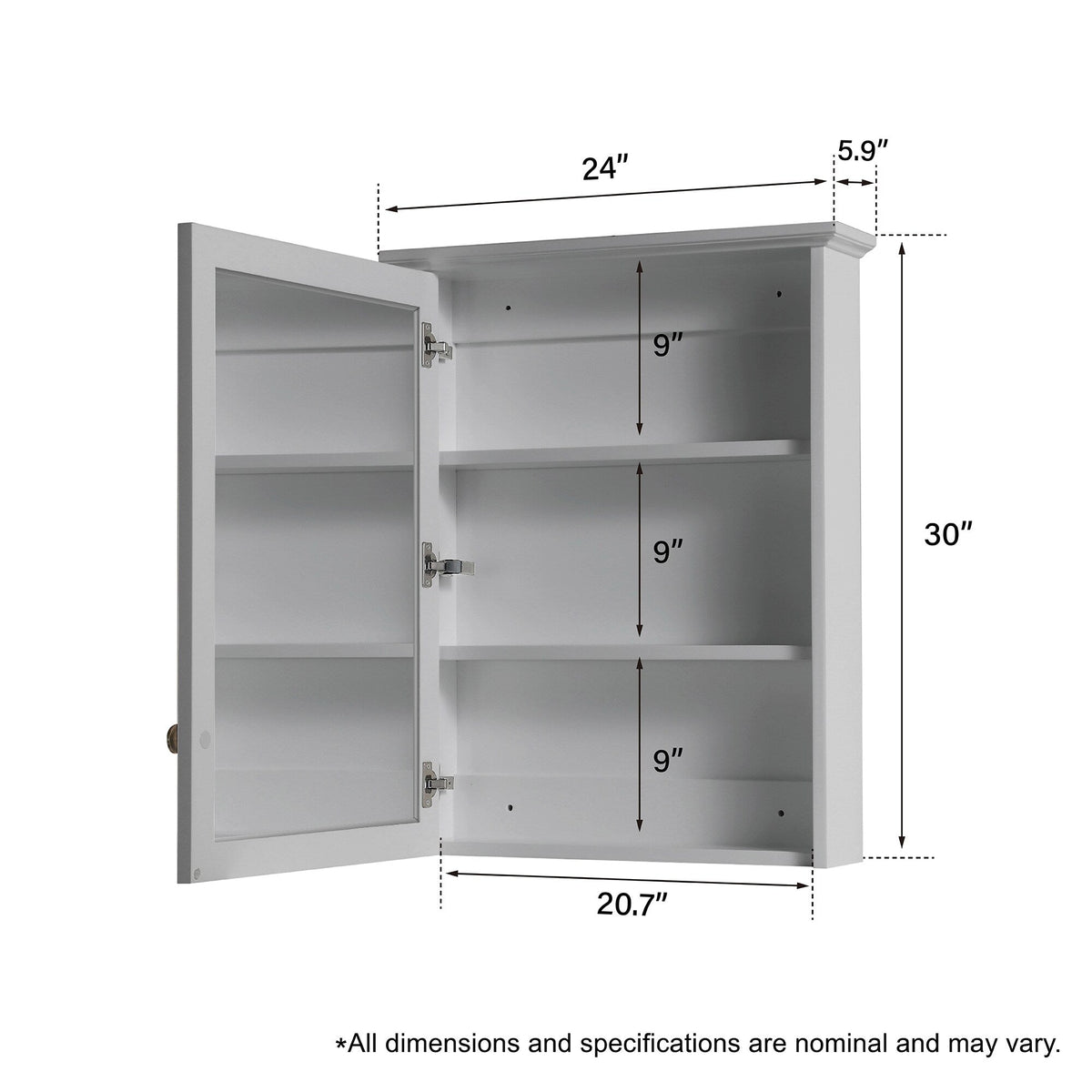 WELLFOR Solid Wood 24-in x 30-in Surface Mount Gray Mirrored Soft Close Medicine Cabinet