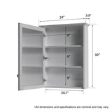 WELLFOR Solid Wood 24-in x 30-in Surface Mount Gray Mirrored Soft Close Medicine Cabinet