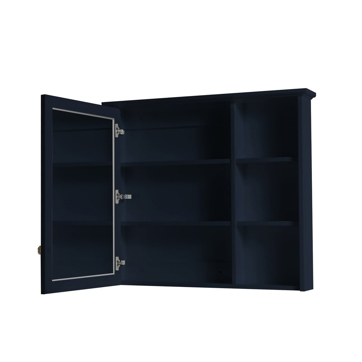 WELLFOR Solid Wood 34-in x 30-in Surface Mount Navy Blue Mirrored Soft Close Medicine Cabinet