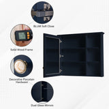 WELLFOR Solid Wood 34-in x 30-in Surface Mount Navy Blue Mirrored Soft Close Medicine Cabinet