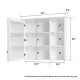 WELLFOR Solid Wood 34-in x 30-in Surface Mount White Mirrored Soft Close Medicine Cabinet