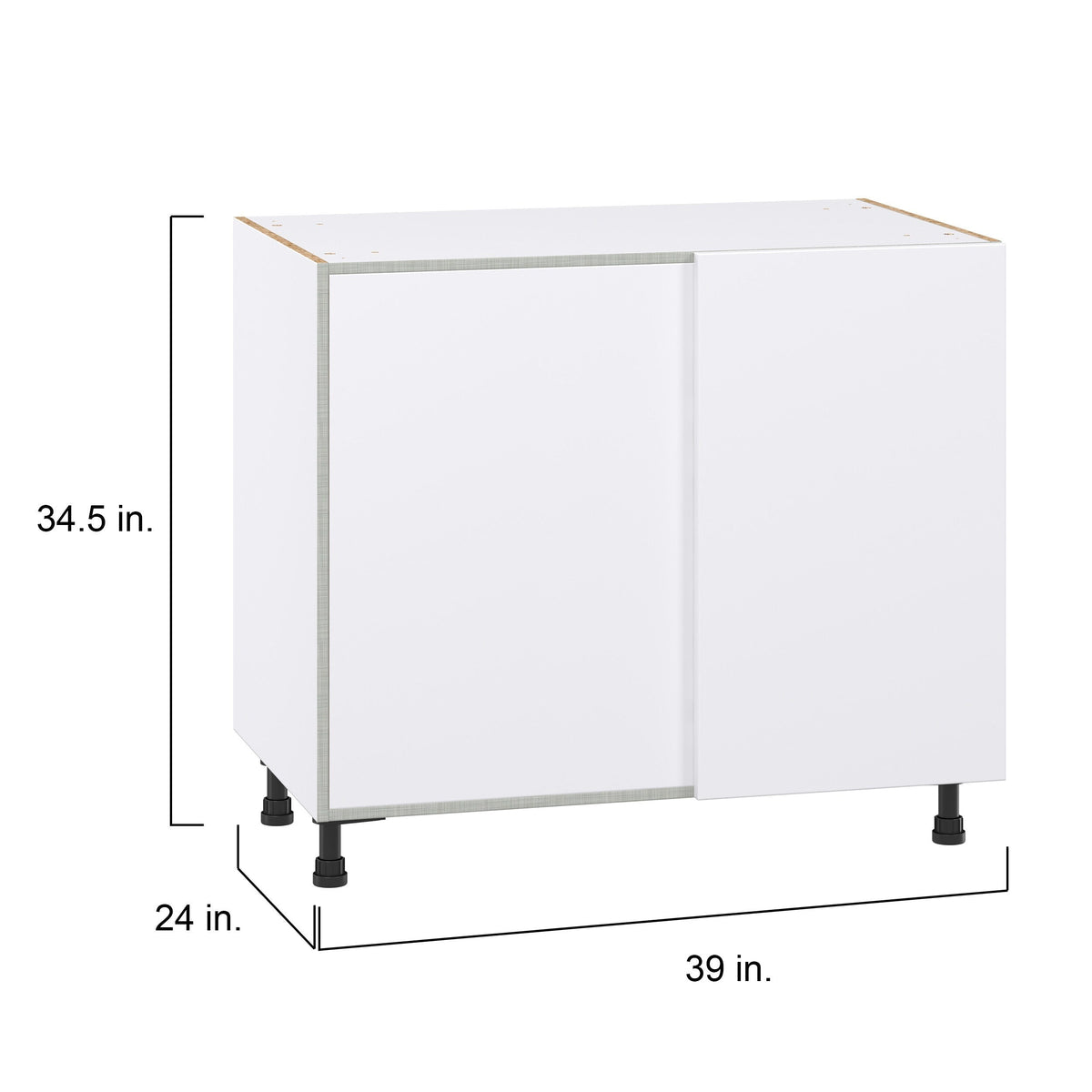 Hugo&Borg Lasalle 36-in W x 34.5-in H x 25-in D Bright White Slab Blind Corner Base Fully Assembled Cabinet (Flat Panel Slab Style)