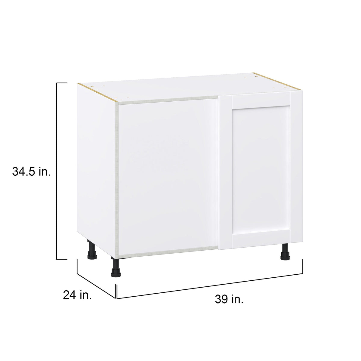 Hugo&Borg Rosemont 39-in W x 34.5-in H x 24-in D Glacier White Blind Corner Base Fully Assembled Cabinet (Recessed Panel Shaker Style)
