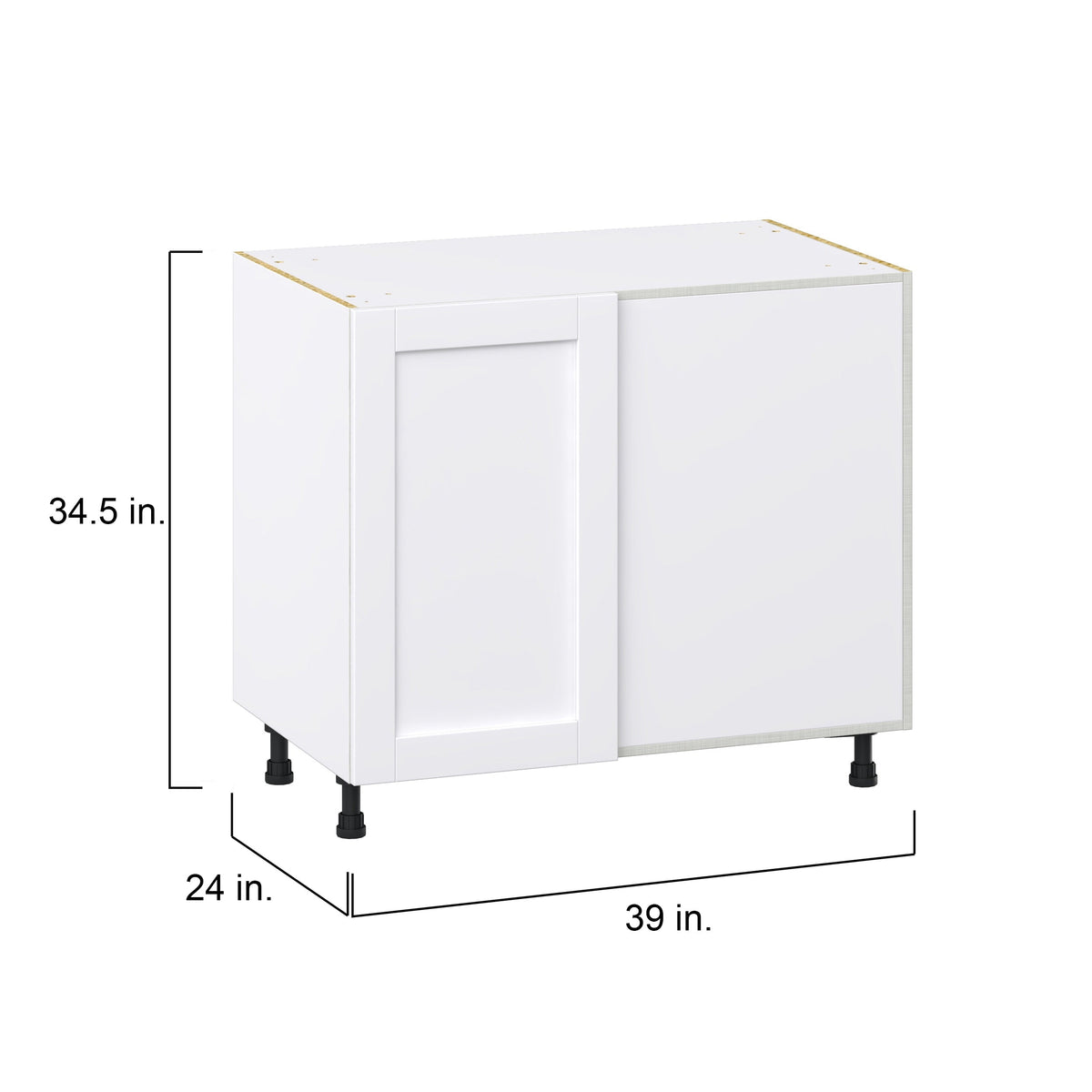 Hugo&Borg Rosemont 39-in W x 34.5-in H x 25-in D Glacier White Blind Corner Base Fully Assembled Cabinet (Recessed Panel Shaker Style)