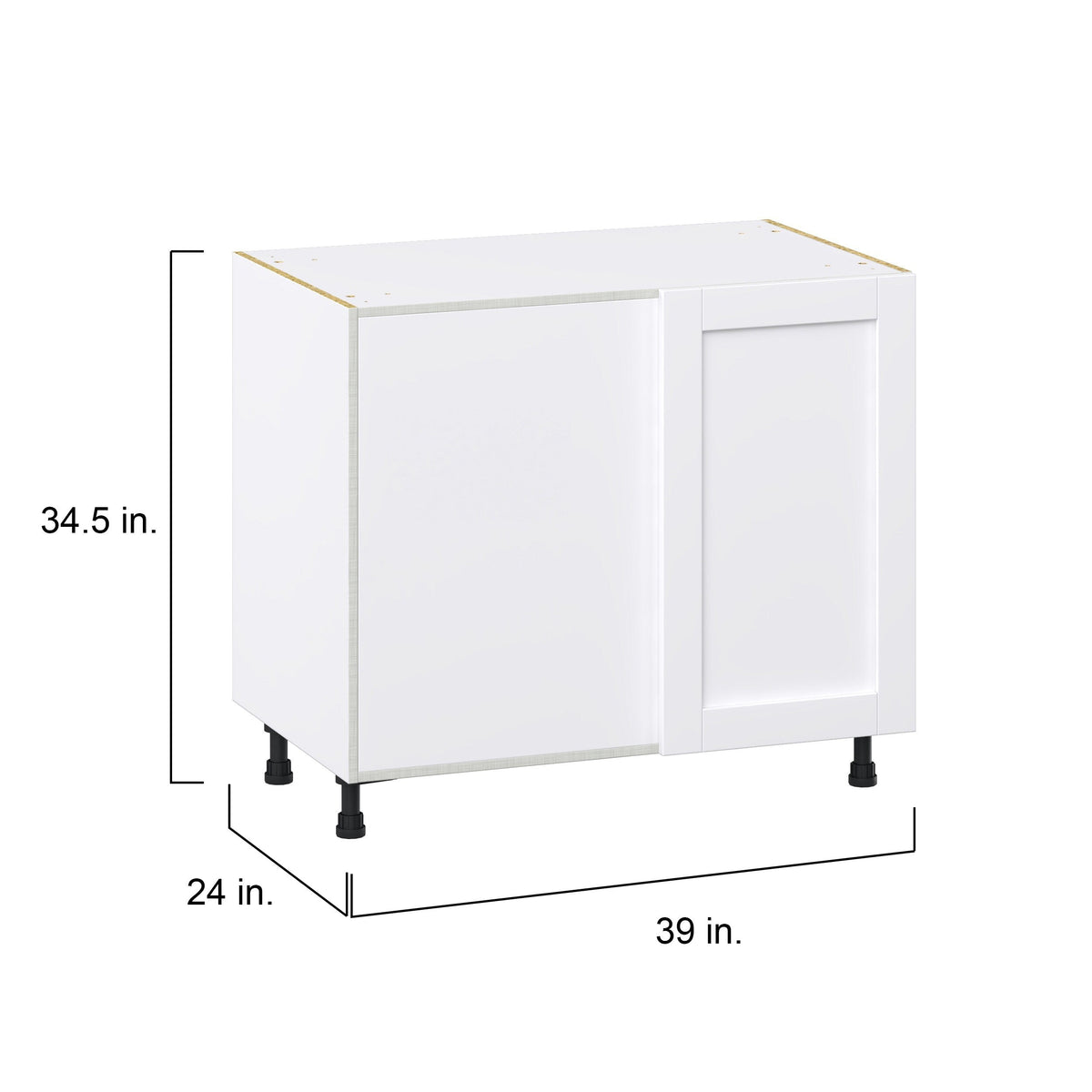 Hugo&Borg Rosemont 39-in W x 34.5-in H x 25-in D Glacier White Blind Corner Base Fully Assembled Cabinet (Recessed Panel Shaker Style)
