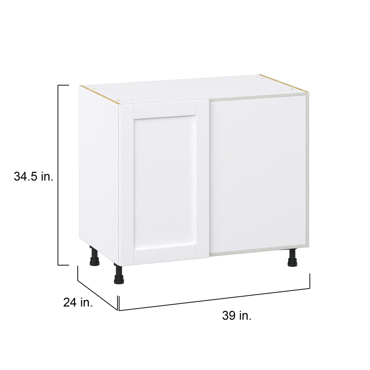 Hugo&Borg Rosemont 39-in W x 34.5-in H x 24-in D Glacier White Blind Corner Base Fully Assembled Cabinet (Recessed Panel Shaker Style)