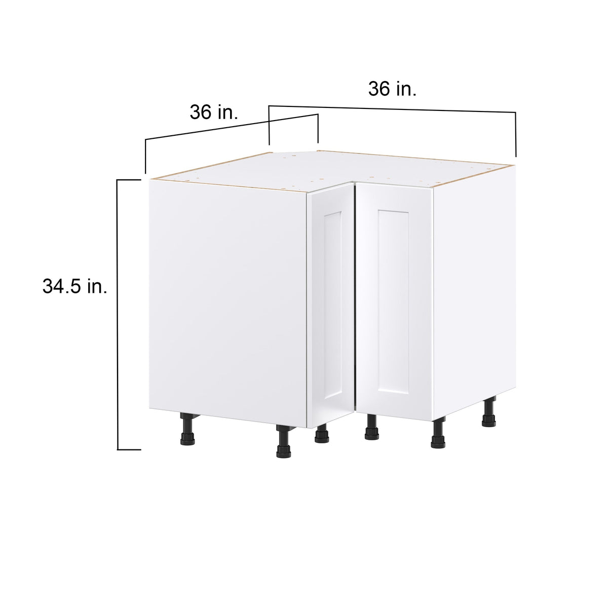 Hugo&Borg Jolie 36-in W x 34.5-in H x 36-in D Warm White Lazy Susan Corner Base Fully Assembled Cabinet (Recessed Panel Shaker Style)